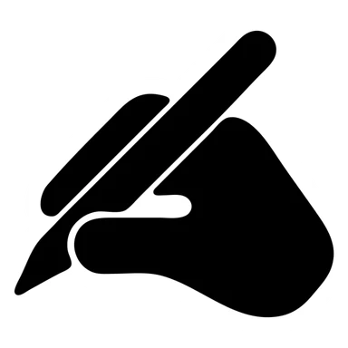 silhouette of a hand with a pen in writing pose, black fill, concise style, uniform line thickness sticker