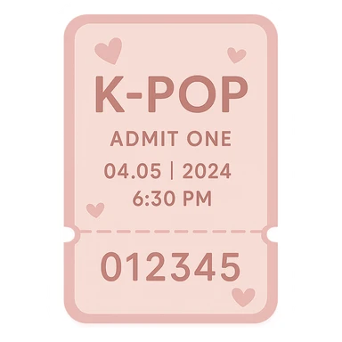 pink kpop ticket stub with hearts, stylish sticker