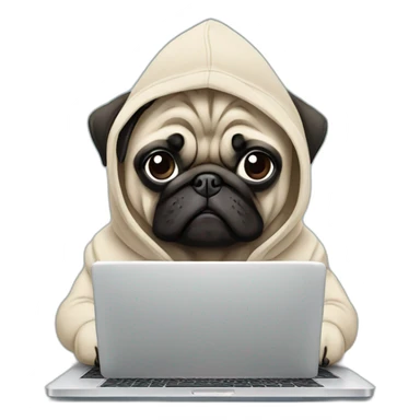 Pug wearing a hoodie and using a laptop sticker