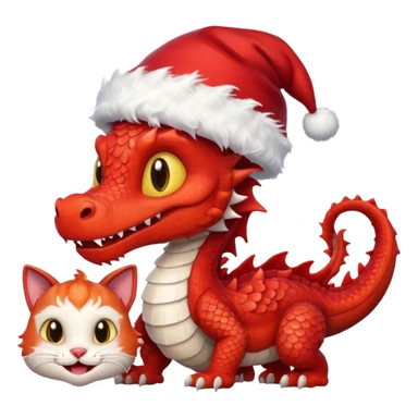 Dragon qui a un chapeau de père Noël avec chat à côté  sticker