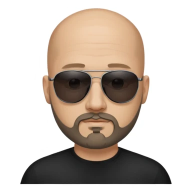 Bald man, wearing black fashion sunglasses, goatee beard sticker