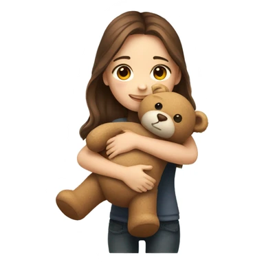 brown hair girl, white skin, hugging a teddy bear sticker