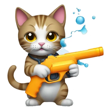 cat holding water gun sticker