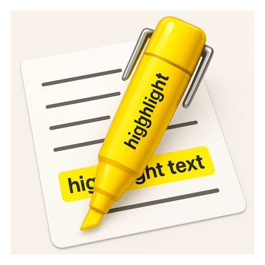 Make the highlighter pen clearly highlight text on the paper in the style of apple style emojis sticker