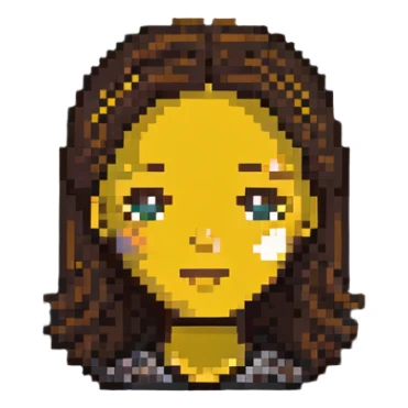 microscopic belle face icon, 20x20 pixels only, brown dot for hair, yellow dot for dress, absolute bare minimum sticker