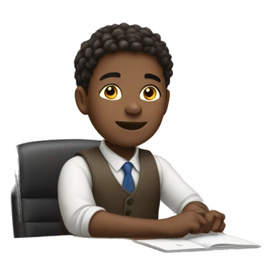 boy is sitting at desk and rising right hand sticker