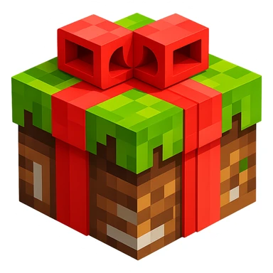 Remove the background from the Minecraft gift box image, keeping the box with a transparent background in PNG format. sticker
