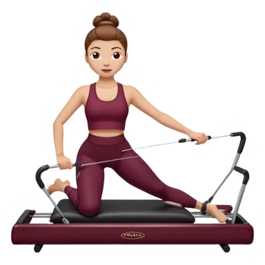 Girl with light skin tone - brown hair in a bun - and pilates outfit burgundy on a pilates reformer machine sticker