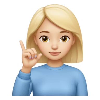 Emoji-style girl (Apple style) making a pinching gesture: thumb and index finger close together showing something is small, other fingers folded, same style as Apple 3D emojis, soft colors, glossy texture sticker