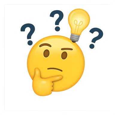 emoji representing curiosity and reason with a person thinking, a light bulb, and question marks sticker