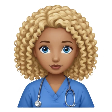 Black Girl with curly blonde hair and blue eyes in scrubs sticker