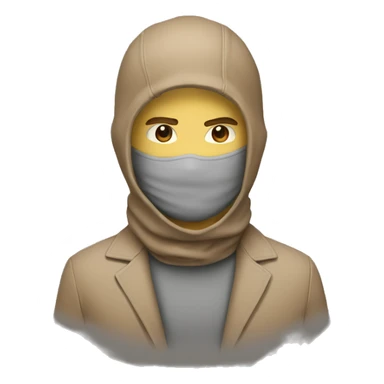 a guy with a light brown suit and a grey balaclava with "N." written on it sticker
