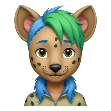 hyena with feminine  blue and green hair sticker
