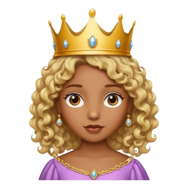 Princess brown skin, with curly blonde hair, small crown sticker