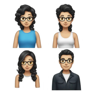 A couple hugging each other, where there is a white Boy with black hair and curlers, and with glasses on, wearing a shir, and a white girl with long brown hair wearing a blue diver sticker