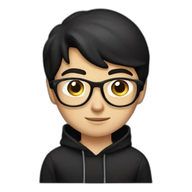 white boy black hair black hoodie cap with glasses sticker