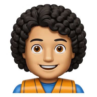 Brown boy, curly black hair, Lego head sticker