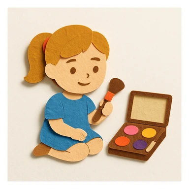 make a whole image with backgorund of a girl and her makeup kit sticker