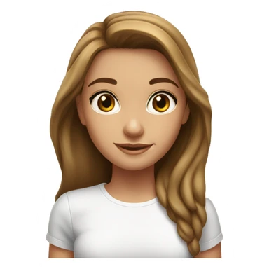 
brunette girl, big hazel eyes, shiny hair, tanned complexion, good health, white t-shirt sticker