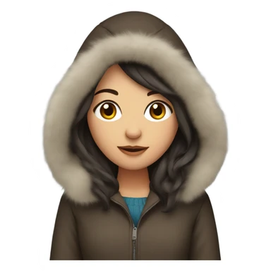 Cold brunette girl in winter coat with fur hood sticker