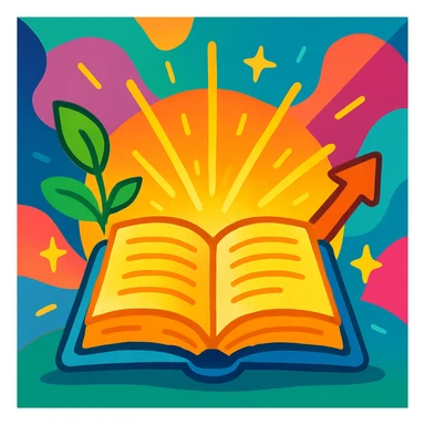 open book with a positive aura, representing lifestyle improvement, vibrant colors, feeling of personal growth sticker