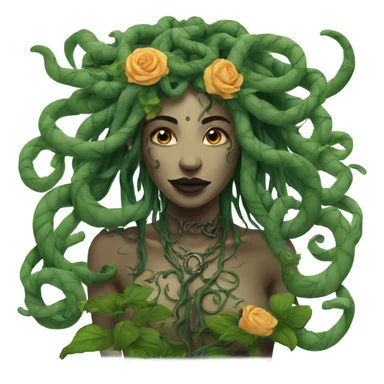 Medusa with dreadlocks tattoo surrounded by vines and flowers  sticker
