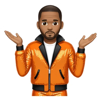 R. Kelly with dark brown hair, orange sequin outfit sticker
