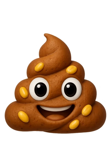 emoji stile iphone 3d di una cacca con mais visibile all'interno, iperrealistiche 4k sticker