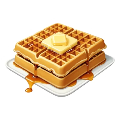Golden crispy waffle with maple syrup and a square of butter on top sticker