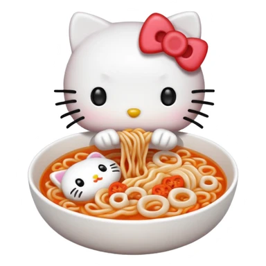 Hello Kitty eating kimchi udon noodles sticker