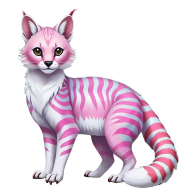 Colorful tropical tribal pale light fruity pastel white glorious iridescent divine exotic cute albino neon vibrant zigzagged cool beautiful fantasy-caracal-civet-genet-sergal-vernid-Gryphon-Cacomistle-Trico-oncilla-animal-Fakémon-hybrid-fursona (full body), facial markings,  sticker