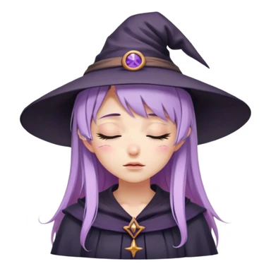 cute anime girl with closed eyes crying with lilac hair in witch hat sticker