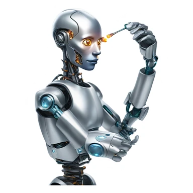 One cyborg performing brain surgery on a robot.  sticker