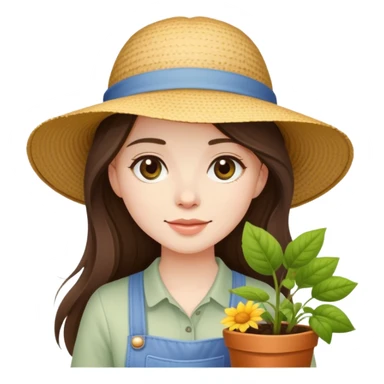 beautiful pale brunette girl with long hair gardening sticker