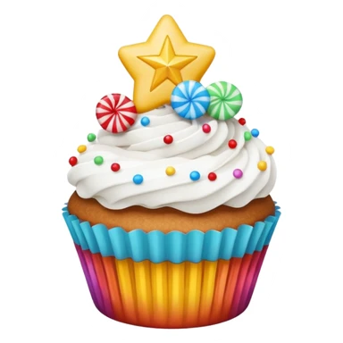 cupcake with white frosting and a star-shaped candy sticker