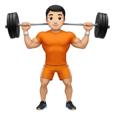 Mach mir einen glücklichen typen der im gym trainert und viele muskeln hat mit einem orangen sport thshirt und schwarzen kurzen haaren sticker