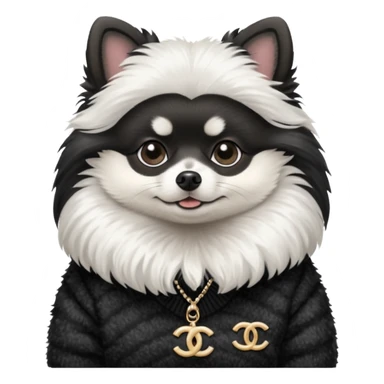 Black and white pomeranian wearing coco chanel Sweater  sticker