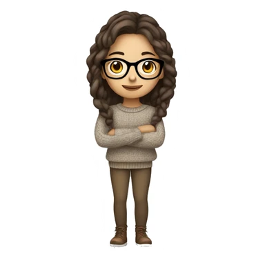 hispanic girl, long brown hair, brown eyes, full body, glasses, young, winter sweater sticker