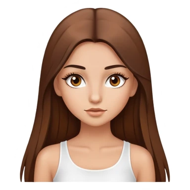 beautiful girl, long straight brown hair, brown eyes with lashes, wearing a white crop top, tan skin sticker