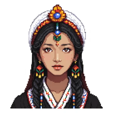 Woman with mixed Korean and Indian features, wearing traditional elements from both cultures sticker
