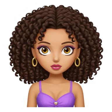 pretty bratz baddie, dark brown curly head, tan skin sticker