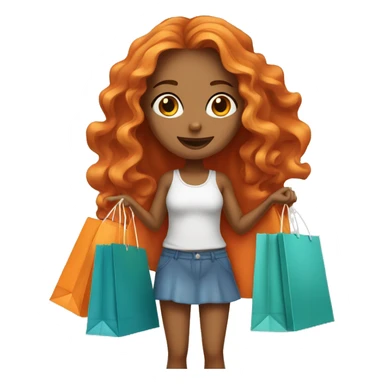 Tan girl with long wavy orange hair holding shopping bags sticker