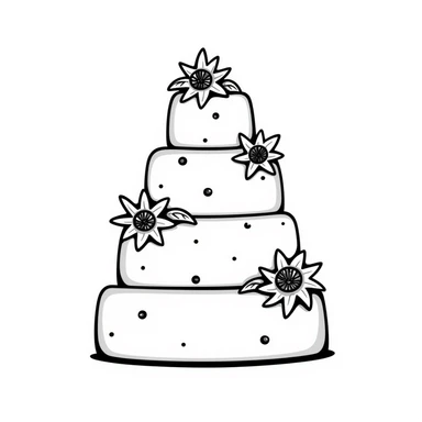 elegant wedding cake with flowers, hand-drawn look sticker