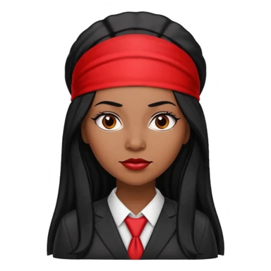 Black woman lawyer with long black hair and red headband, strong and sharp personality, confident look sticker