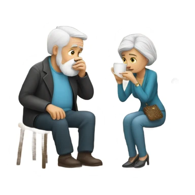 White old Man miserable and drinking coffee while wife shops for jewelry  sticker