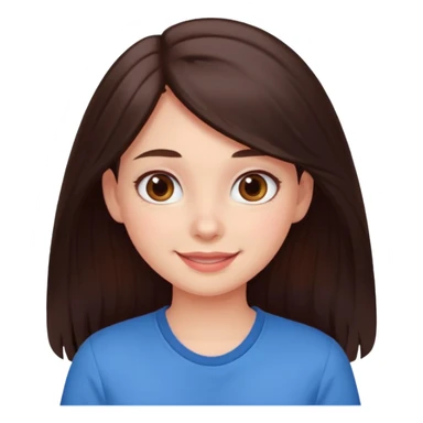 An emoji ios 18 featuring a girl with dark brown long hair, brown big eyes, light pinkish skin, red cheeks,  sticker