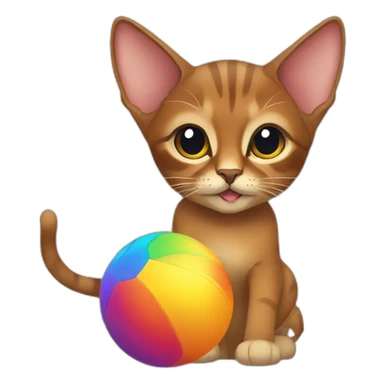 Abyssinian cat play colorful ball sticker
