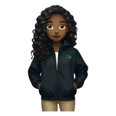 Lacoste bag black girl with long hair with black lacoste windbreaker sticker