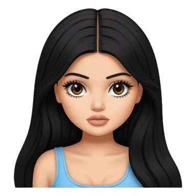 kylie jenner as pretty bratz baddie, black long hair sticker