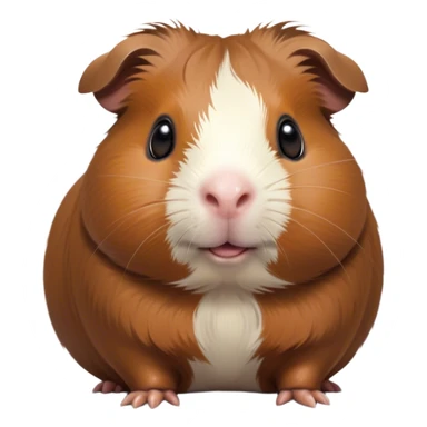 Cinematic Cute Brown Guinea Pig Portrait Emoji, Head tilted playfully and inquisitively, showcasing a velvety brown coat with a natural sheen, round, sparkling dark eyes filled with curiosity, Simplified yet irresistibly adorable features, highly detailed, glowing with a warm, friendly glow, high shine, affectionate and lively, stylized with a touch of whimsy, bright and endearing, soft glowing outline, capturing the essence of a mischievous yet loving guinea pig, so playful it feels like it could nuzzle out of the screen into your arms! sticker